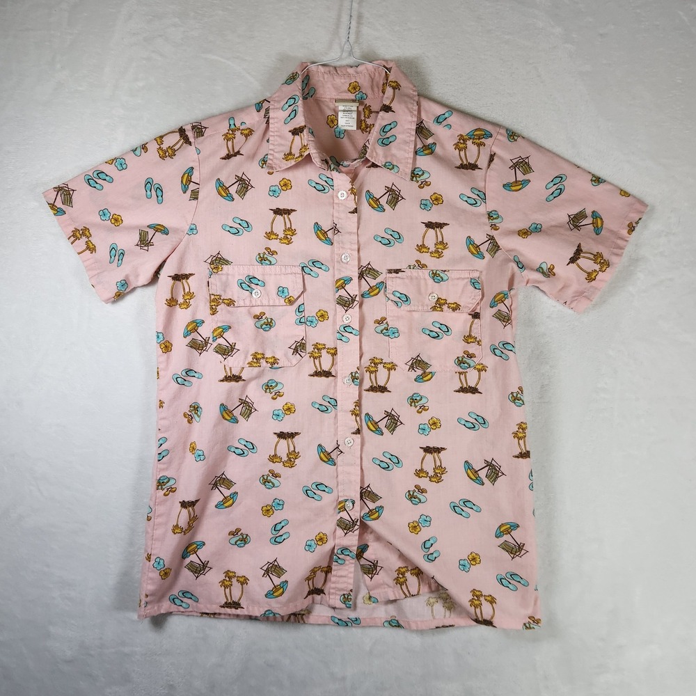 Boca Bay Pink Hawaiian Shirt‎ Beach Palm Tree Flip Flop Women's Medium